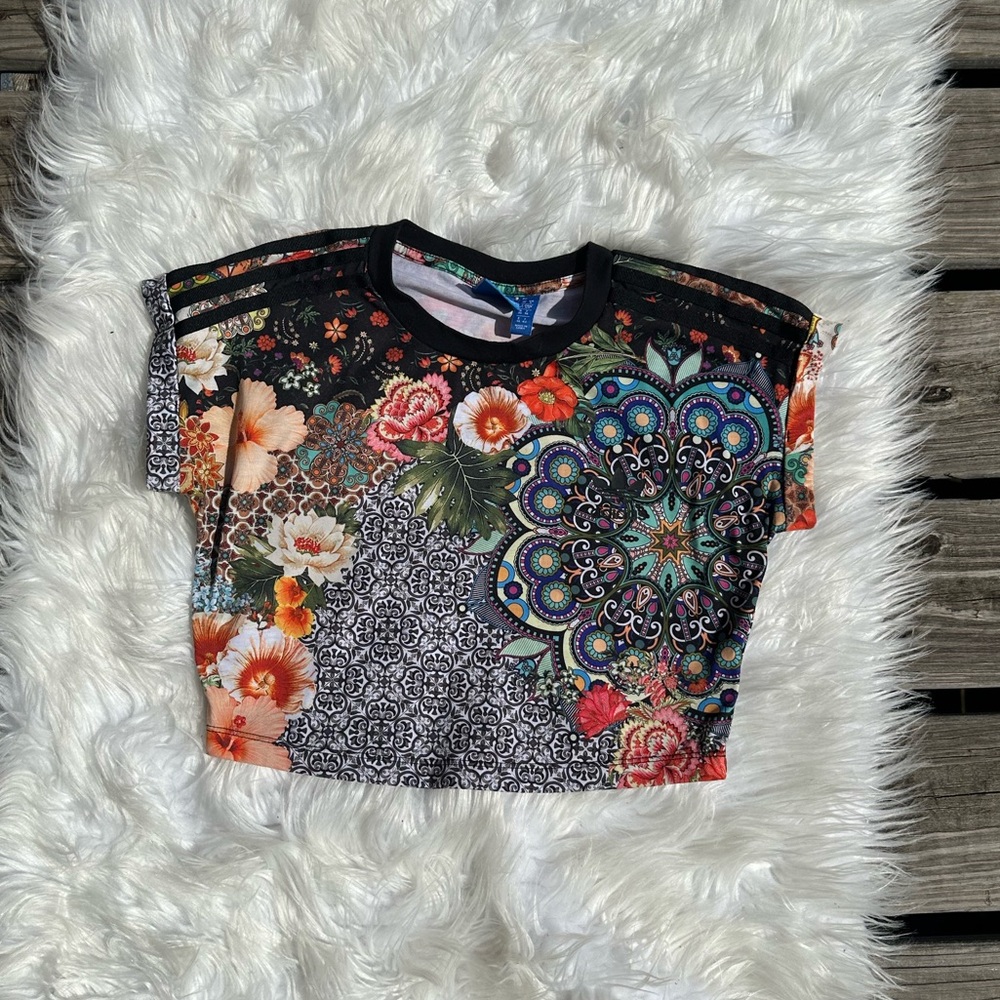 Adidas Black and Orange Graphic Crop T-Shirt